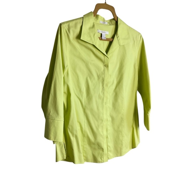 Chico's Bright Lime Button-Down Shirt - Picture 2 of 5
